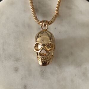 Men’s unisex stainless steel golden skull necklace gothic punk